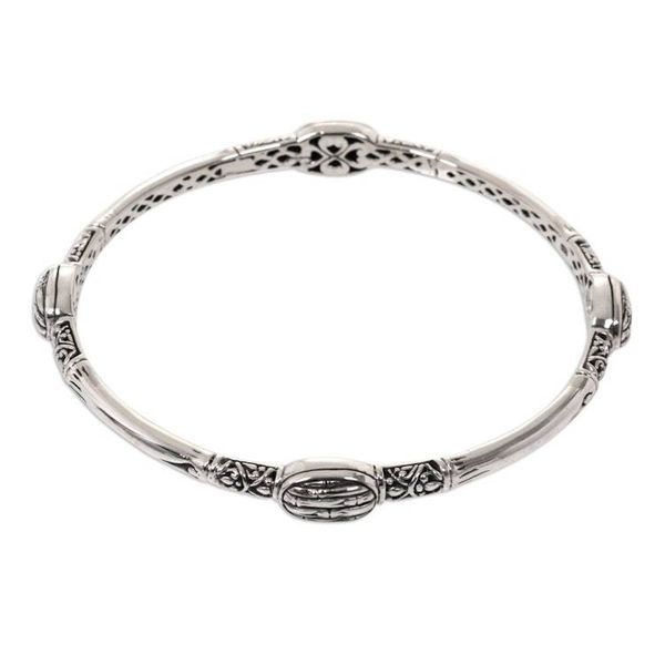 Alternate image for Artisan Crafted Sterling Silver Engraved Bangle Bracelet Bamboo Station
