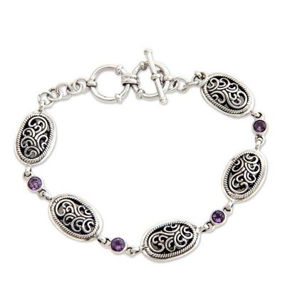 Alternate image for Indonesian Amethyst and Sterling Silver Bracelet Balinese Breeze