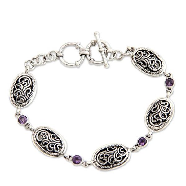 Alternate image for Indonesian Amethyst and Sterling Silver Bracelet Balinese Breeze