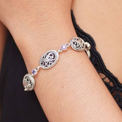 Alternate image for Indonesian Amethyst and Sterling Silver Bracelet Balinese Breeze