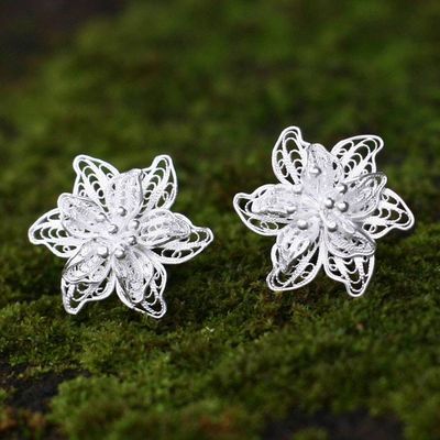 Primary image for Indonesian Floral Sterling Silver Filigree Earrings Bali Blossoms