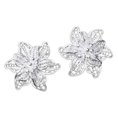 Alternate image for Indonesian Floral Sterling Silver Filigree Earrings Bali Blossoms