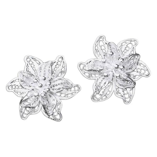Alternate image for Indonesian Floral Sterling Silver Filigree Earrings Bali Blossoms