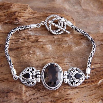 Primary image for Heart Shaped Sterling Silver and Smoky Quartz Bracelet Loves Commitment