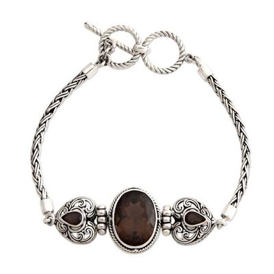 Alternate image for Heart Shaped Sterling Silver and Smoky Quartz Bracelet Loves Commitment