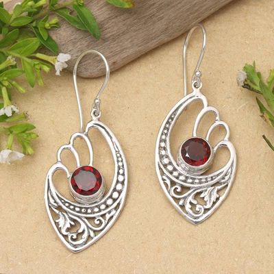 Primary image for 2 Carats Garnet and Sterling Silver Balinese Earrings Red Wings
