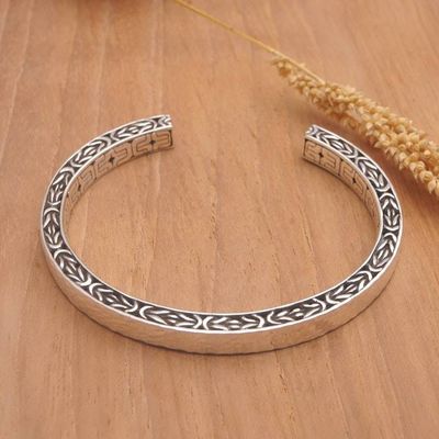 Alternate image for Polished Geometric Sterling Silver Cuff Bracelet from Bali Borobudur Sophistication