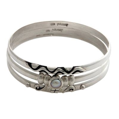 Primary image for Sterling Silver Pearl Bangle Bracelets Set of 3 Java Trio