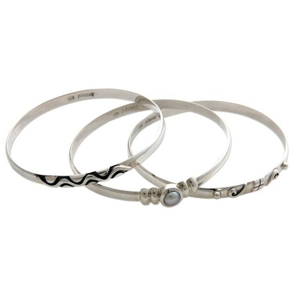 Alternate image for Sterling Silver Pearl Bangle Bracelets Set of 3 Java Trio