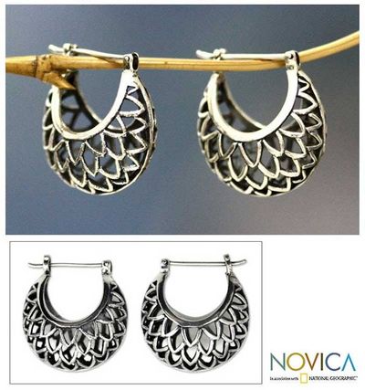 Primary image for Artisan Jewelry Sterling Silver Hoop Earrings Lotus Halo