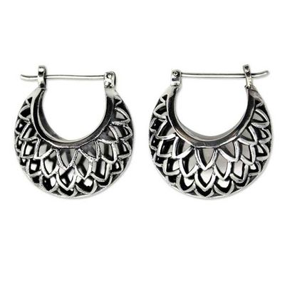 Alternate image for Artisan Jewelry Sterling Silver Hoop Earrings Lotus Halo