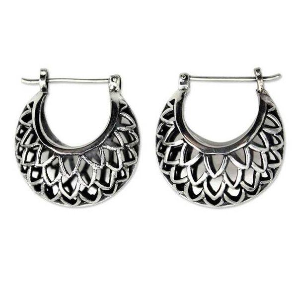 Alternate image for Artisan Jewelry Sterling Silver Hoop Earrings Lotus Halo