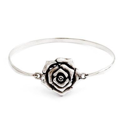 Alternate image for Romantic Rose-Themed Sterling Silver Pendant Bangle Bracelet Valentine Petals