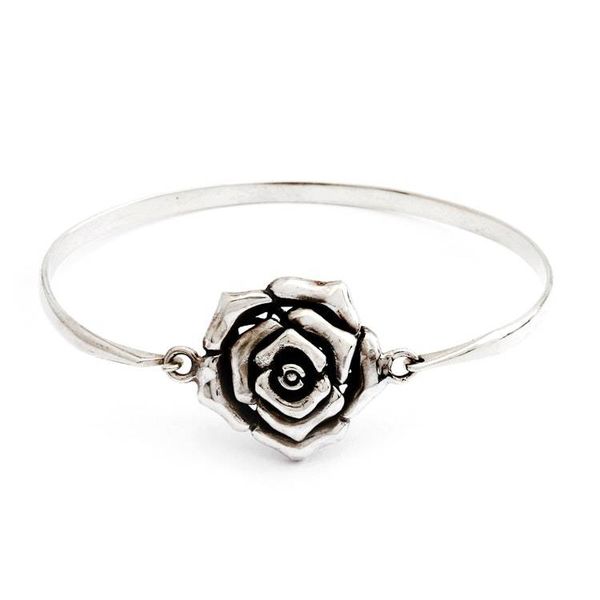 Alternate image for Romantic Rose-Themed Sterling Silver Pendant Bangle Bracelet Valentine Petals