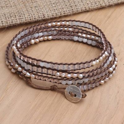 Primary image for Rainbow Moonstone and Rose Quartz Wrap Bracelet Pale Clouds