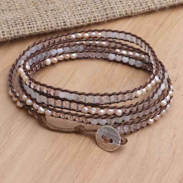 Alternate image for Rainbow Moonstone and Rose Quartz Wrap Bracelet Pale Clouds