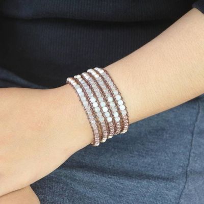 Alternate image for Rainbow Moonstone and Rose Quartz Wrap Bracelet Pale Clouds