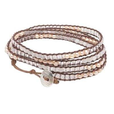 Alternate image for Rainbow Moonstone and Rose Quartz Wrap Bracelet Pale Clouds