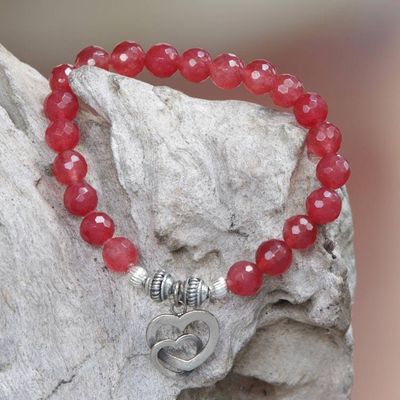 Alternate image for Rosy Agate and Heart Charm Beaded Bracelet from Bali Love is Forever
