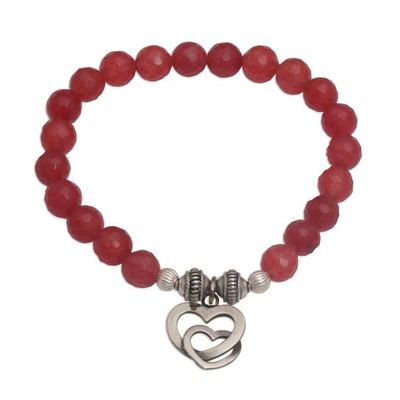 Alternate image for Rosy Agate and Heart Charm Beaded Bracelet from Bali Love is Forever