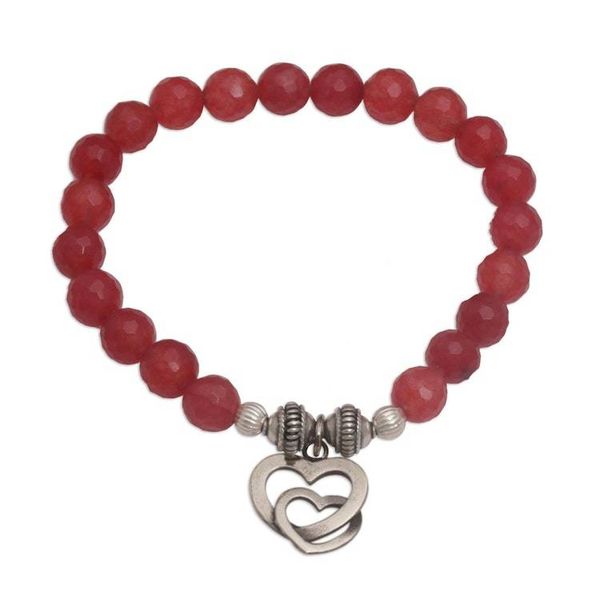 Alternate image for Rosy Agate and Heart Charm Beaded Bracelet from Bali Love is Forever