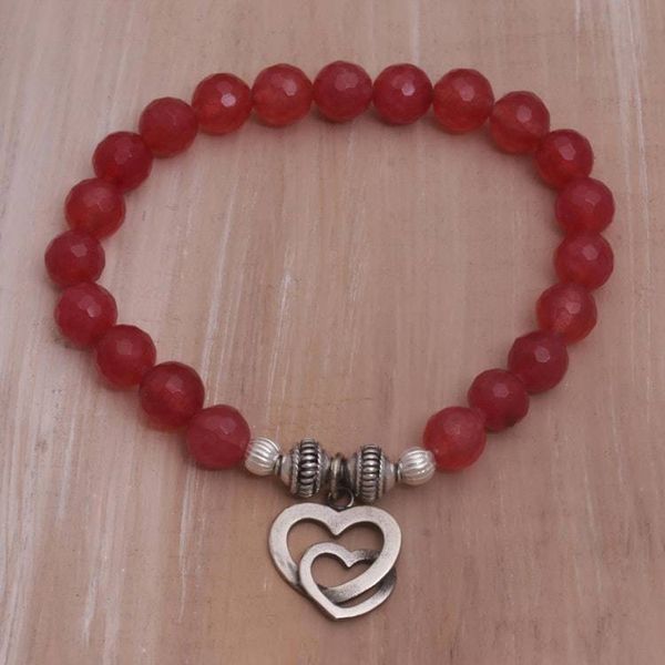 Alternate image for Rosy Agate and Heart Charm Beaded Bracelet from Bali Love is Forever