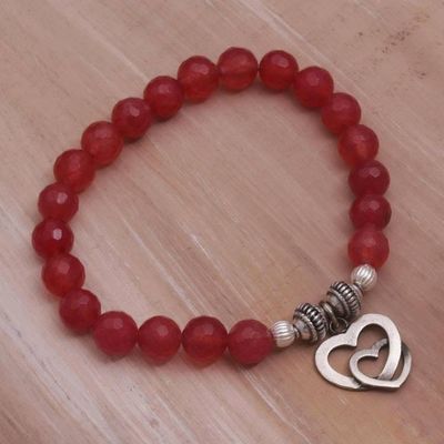 Alternate image for Rosy Agate and Heart Charm Beaded Bracelet from Bali Love is Forever