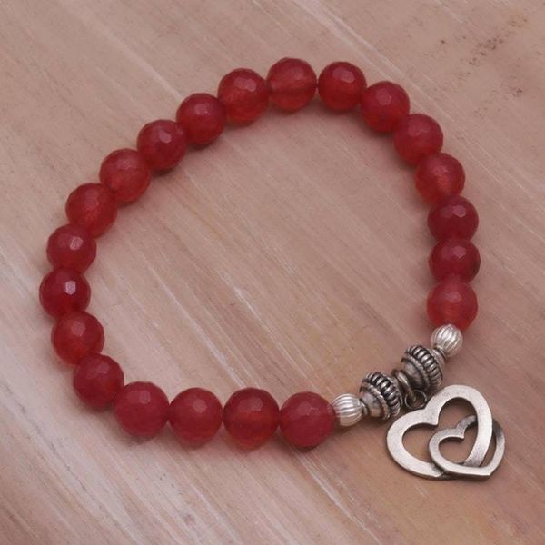 Alternate image for Rosy Agate and Heart Charm Beaded Bracelet from Bali Love is Forever