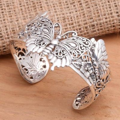 Primary image for Sterling Silver Butterfly Motif Cuff Bracelet Butterfly Brilliance