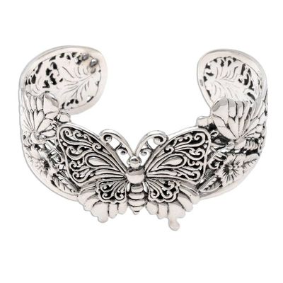 Alternate image for Sterling Silver Butterfly Motif Cuff Bracelet Butterfly Brilliance