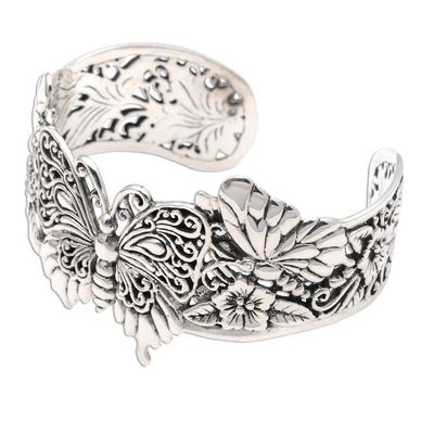 Alternate image for Sterling Silver Butterfly Motif Cuff Bracelet Butterfly Brilliance