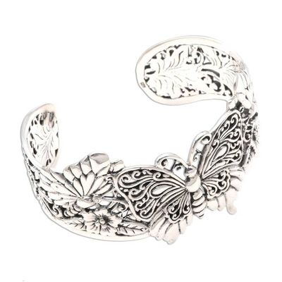 Alternate image for Sterling Silver Butterfly Motif Cuff Bracelet Butterfly Brilliance