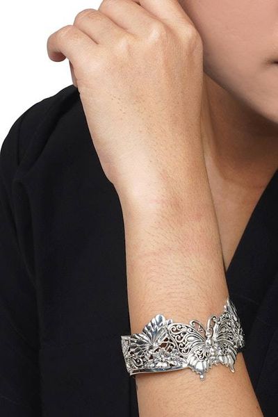 Alternate image for Sterling Silver Butterfly Motif Cuff Bracelet Butterfly Brilliance