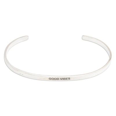 Alternate image for Polished Minimalist Sterling Silver Good Vibes Cuff Bracelet Your Vibe