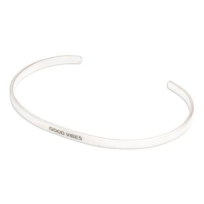 Alternate image for Polished Minimalist Sterling Silver Good Vibes Cuff Bracelet Your Vibe