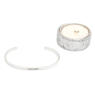 Alternate image for Polished Minimalist Sterling Silver Good Vibes Cuff Bracelet Your Vibe