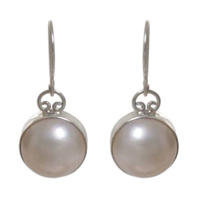 Alternate image for Sterling Silver Cultured Pearl Bridal Dangle Earrings White Moon