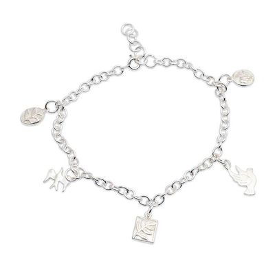 Alternate image for Whimsical Flora and Fauna-Themed Silver Charm Bracelet Sweet Flora and Fauna