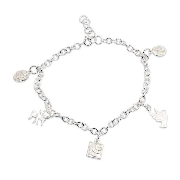 Alternate image for Whimsical Flora and Fauna-Themed Silver Charm Bracelet Sweet Flora and Fauna