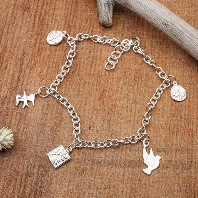 Alternate image for Whimsical Flora and Fauna-Themed Silver Charm Bracelet Sweet Flora and Fauna