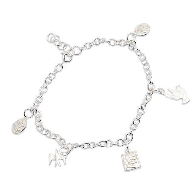 Alternate image for Whimsical Flora and Fauna-Themed Silver Charm Bracelet Sweet Flora and Fauna