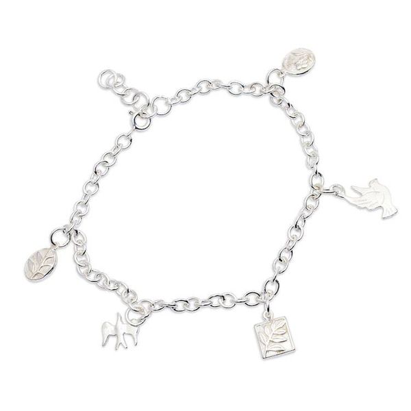 Alternate image for Whimsical Flora and Fauna-Themed Silver Charm Bracelet Sweet Flora and Fauna