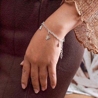 Alternate image for Whimsical Flora and Fauna-Themed Silver Charm Bracelet Sweet Flora and Fauna