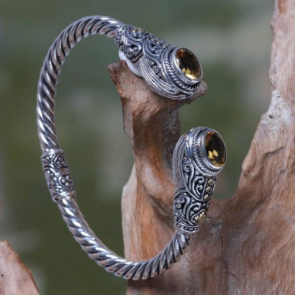 Alternate image for Citrine and Silver Gold Accent Hinged Bali Cuff Bracelet Empress of Gelgel
