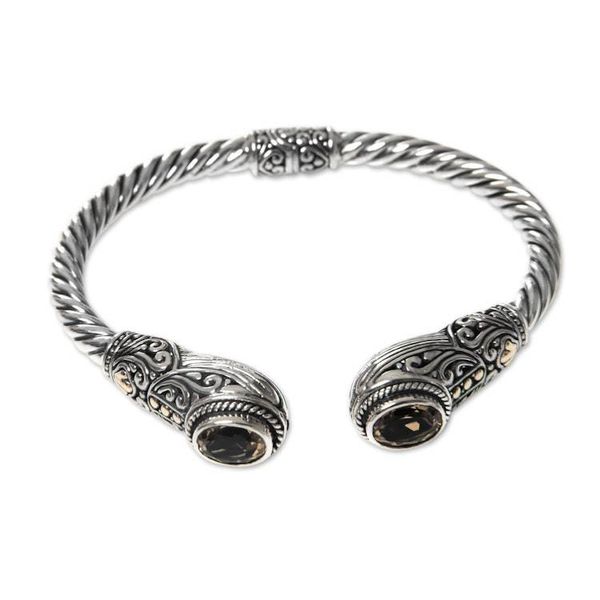 Alternate image for Citrine and Silver Gold Accent Hinged Bali Cuff Bracelet Empress of Gelgel