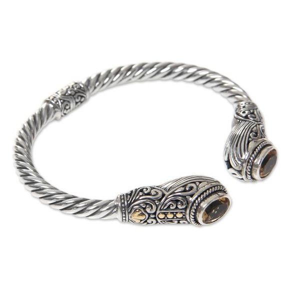 Alternate image for Citrine and Silver Gold Accent Hinged Bali Cuff Bracelet Empress of Gelgel