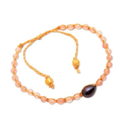 Alternate image for Blue Cultured Pearl Rose Quartz Gold Accent Pendant Bracelet Sweet Beauty