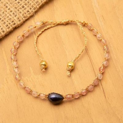 Alternate image for Blue Cultured Pearl Rose Quartz Gold Accent Pendant Bracelet Sweet Beauty