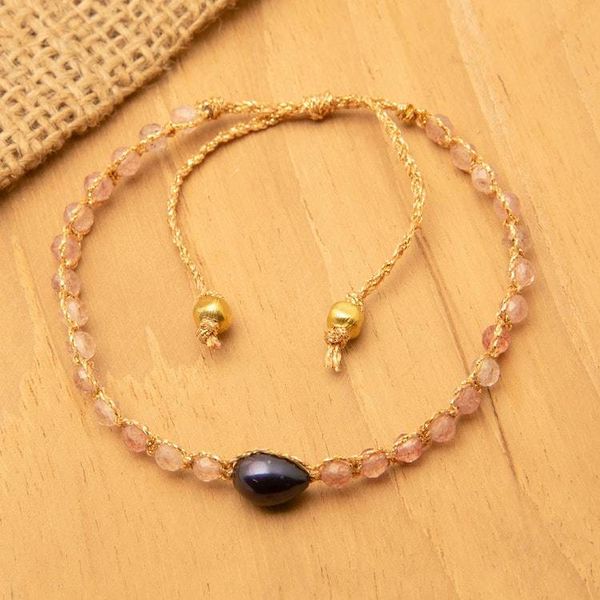 Alternate image for Blue Cultured Pearl Rose Quartz Gold Accent Pendant Bracelet Sweet Beauty