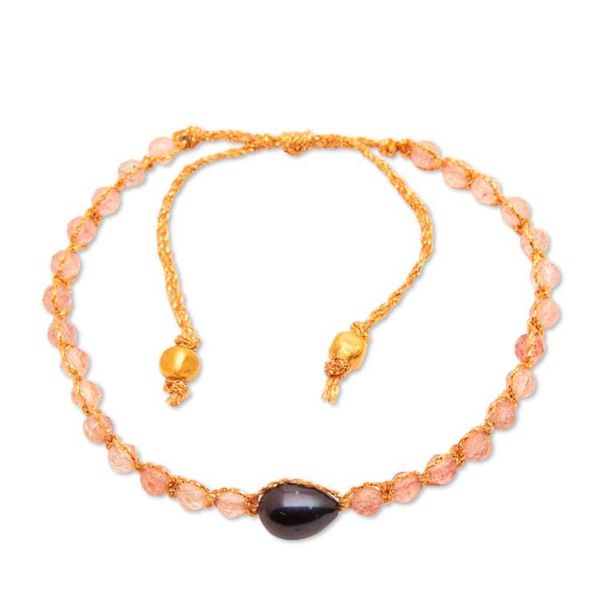Alternate image for Blue Cultured Pearl Rose Quartz Gold Accent Pendant Bracelet Sweet Beauty